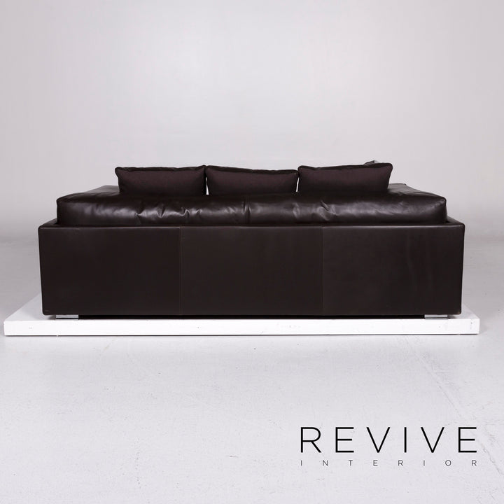 Minotti Leather Sofa Brown Dark Brown Three Seater Couch #11143