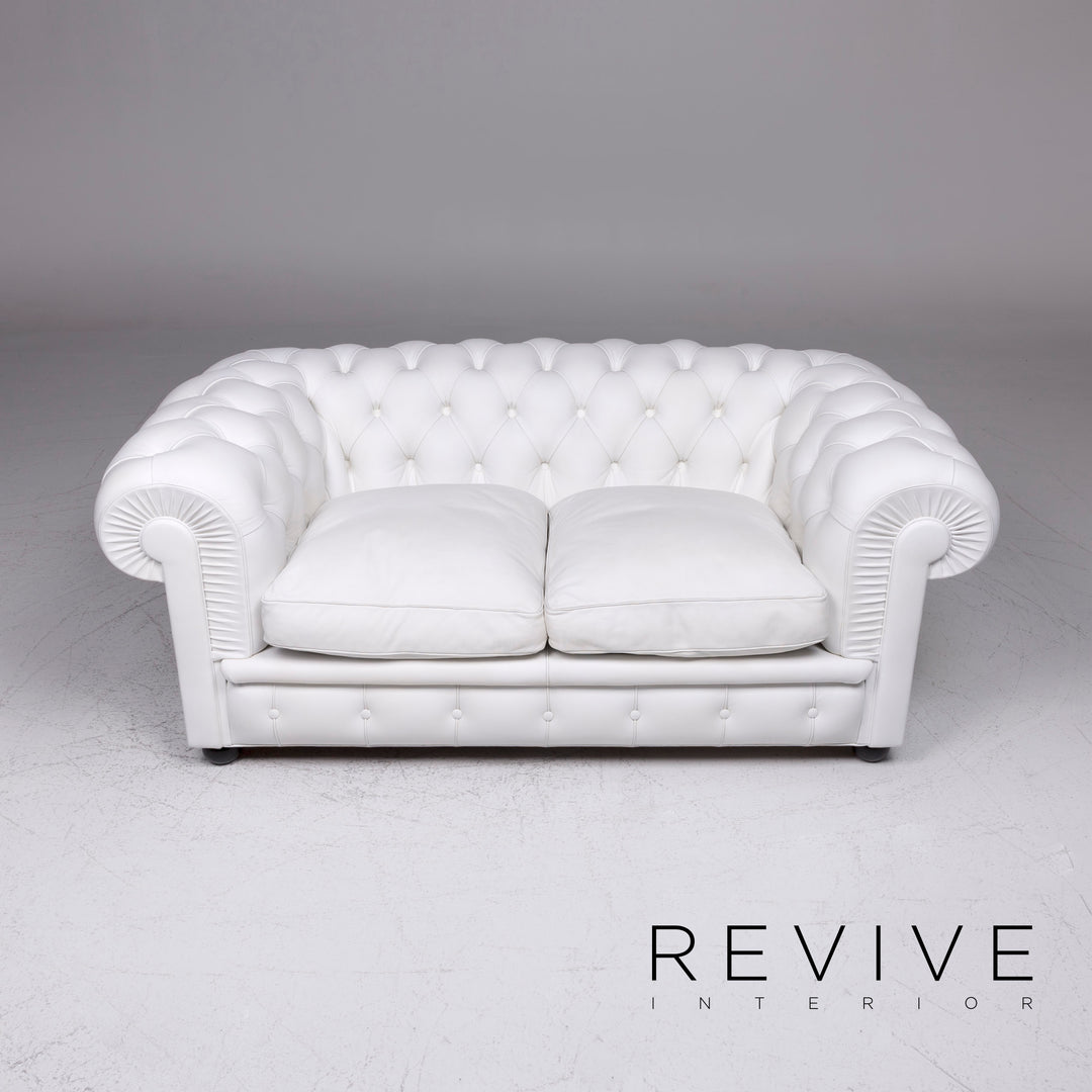 Poltrona Frau Chester Leather Sofa White Two Seater Couch Retro #9223