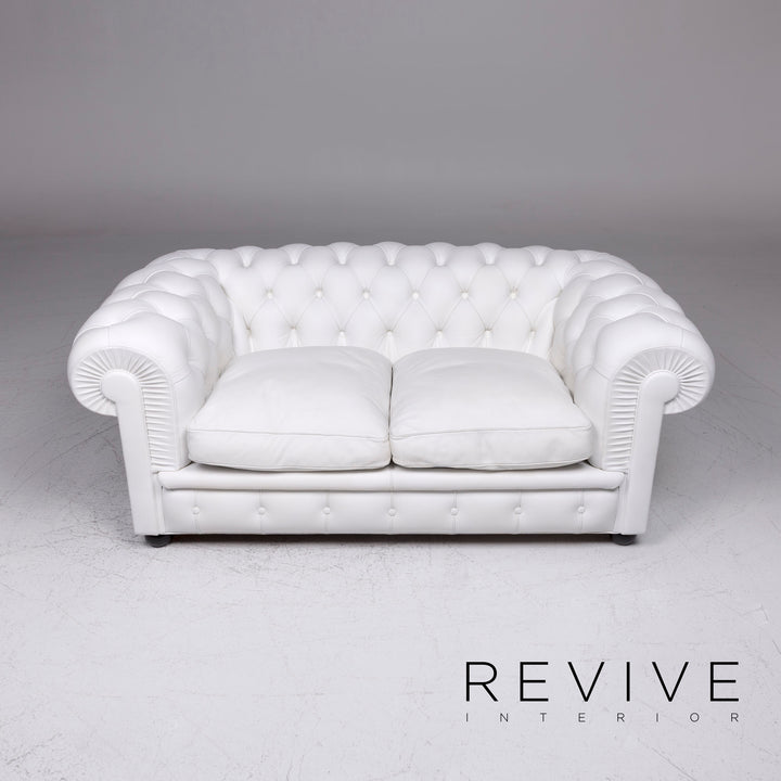 Poltrona Frau Chester Leather Sofa White Two Seater Couch Retro #9223