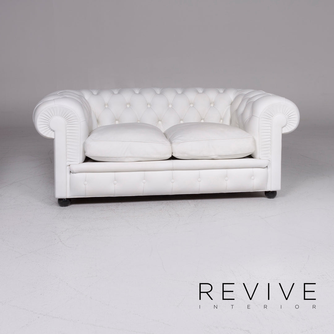 Poltrona Frau Chester Leather Sofa White Two Seater Couch Retro #9223