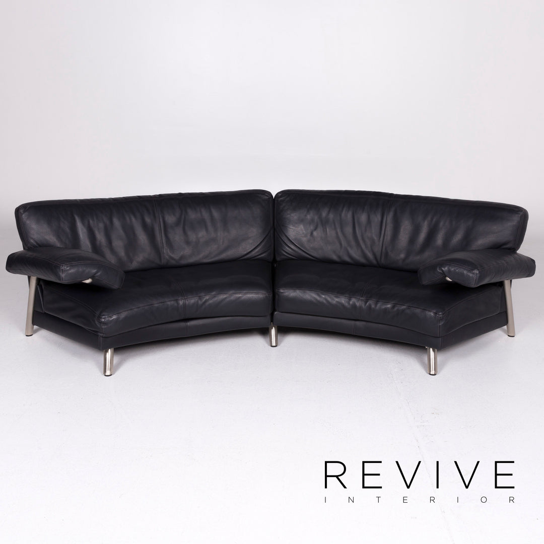WK Wohnen canapé en cuir bleu foncé quatre places #10740