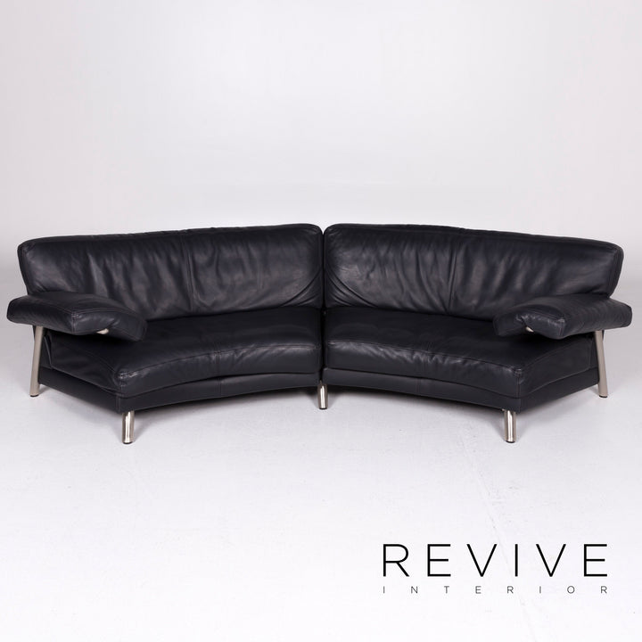 WK Wohnen canapé en cuir bleu foncé quatre places #10740