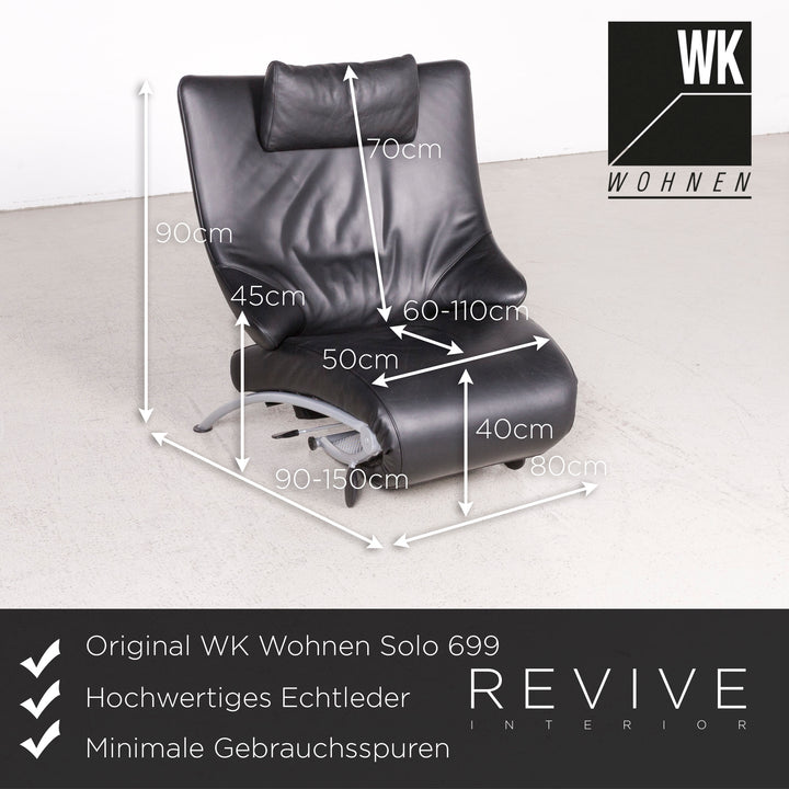WK Wohnen Solo 699 Chaise longue design en cuir véritable noir avec fauteuil #7803