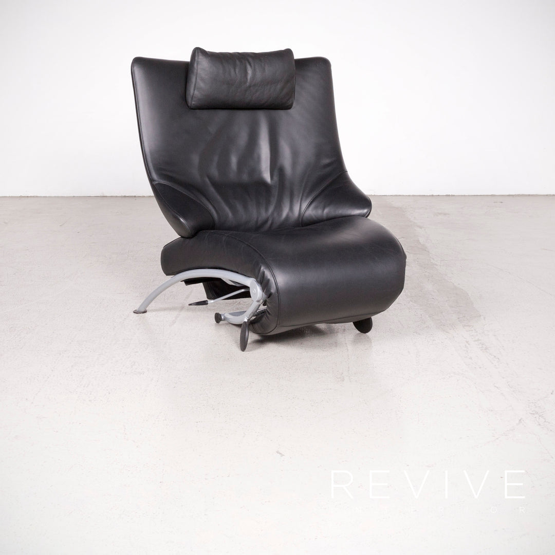 WK Wohnen Solo 699 Chaise longue design en cuir véritable noir avec fauteuil #7803