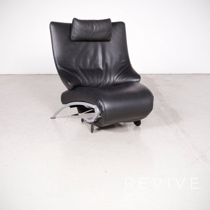 WK Wohnen Solo 699 Chaise longue design en cuir véritable noir avec fauteuil #7803