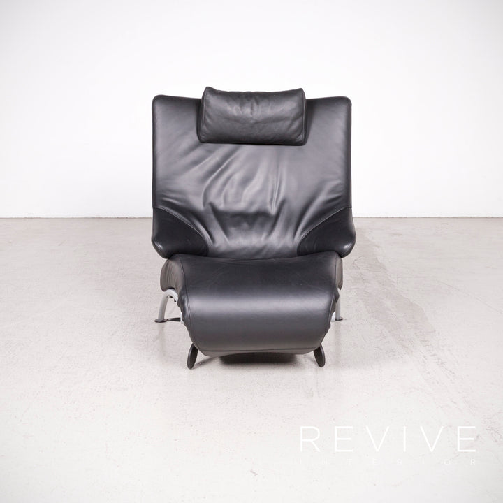WK Wohnen Solo 699 Chaise longue design en cuir véritable noir avec fauteuil #7803