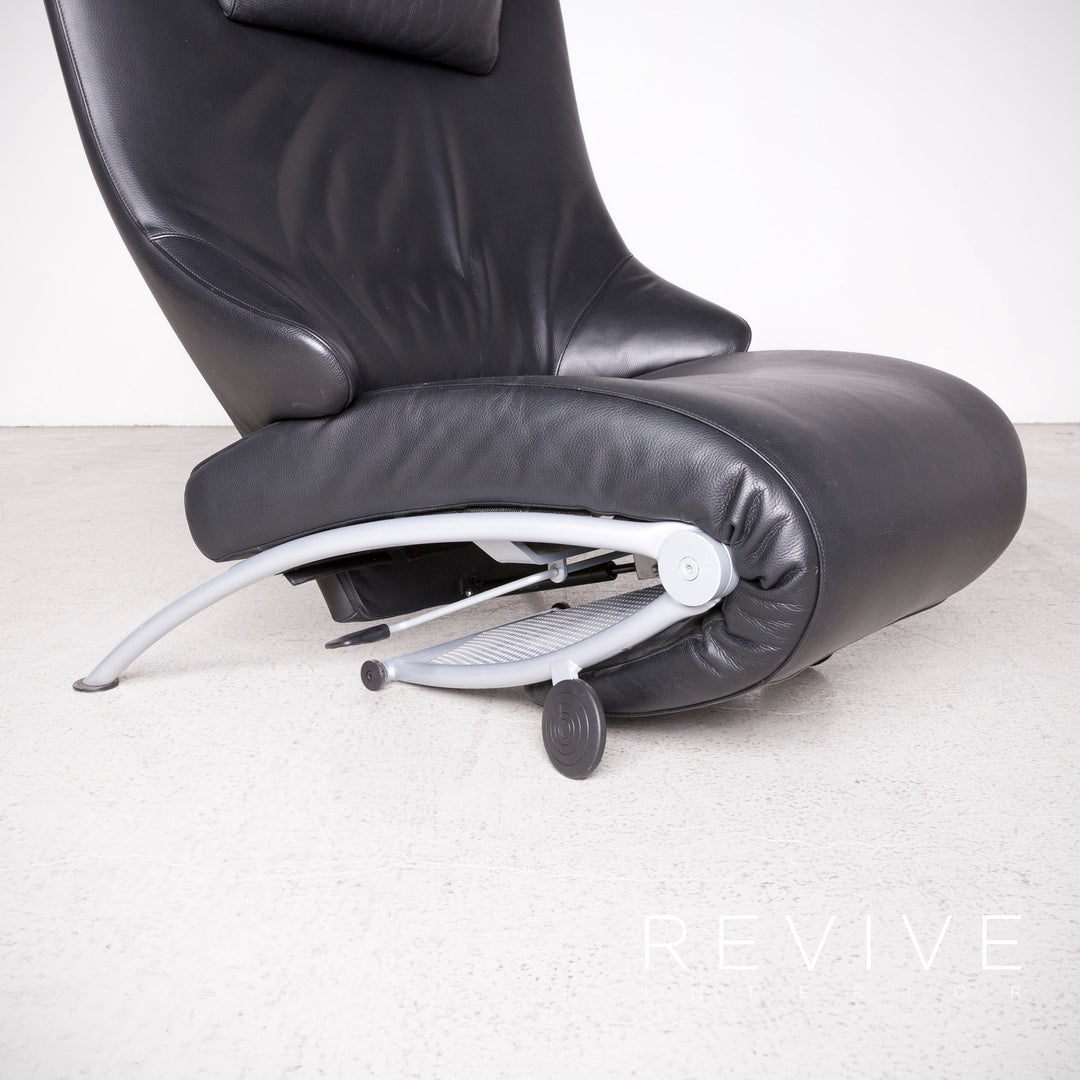 WK Wohnen Solo 699 Chaise longue design en cuir véritable noir avec fauteuil #7803