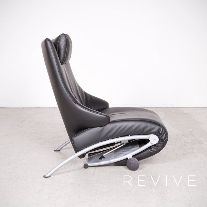 WK Wohnen Solo 699 Chaise longue design en cuir véritable noir avec fauteuil #7803