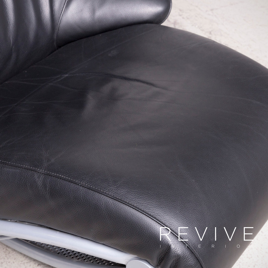 WK Wohnen Solo 699 Chaise longue design en cuir véritable noir avec fauteuil #7803