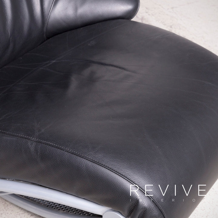 WK Wohnen Solo 699 Chaise longue design en cuir véritable noir avec fauteuil #7803