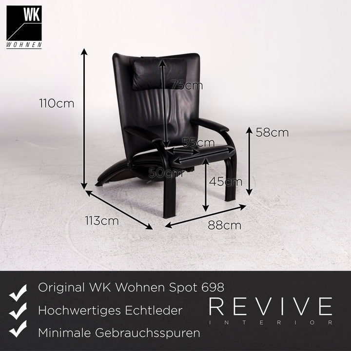 WK Wohnen Spot 698 Ensemble de fauteuils design en cuir noir 2x fauteuils fonction relaxation #10016