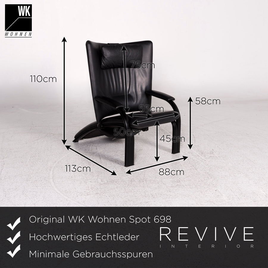 WK Wohnen Spot 698 Ensemble de fauteuils design en cuir noir 2x fauteuils fonction relaxation #10016
