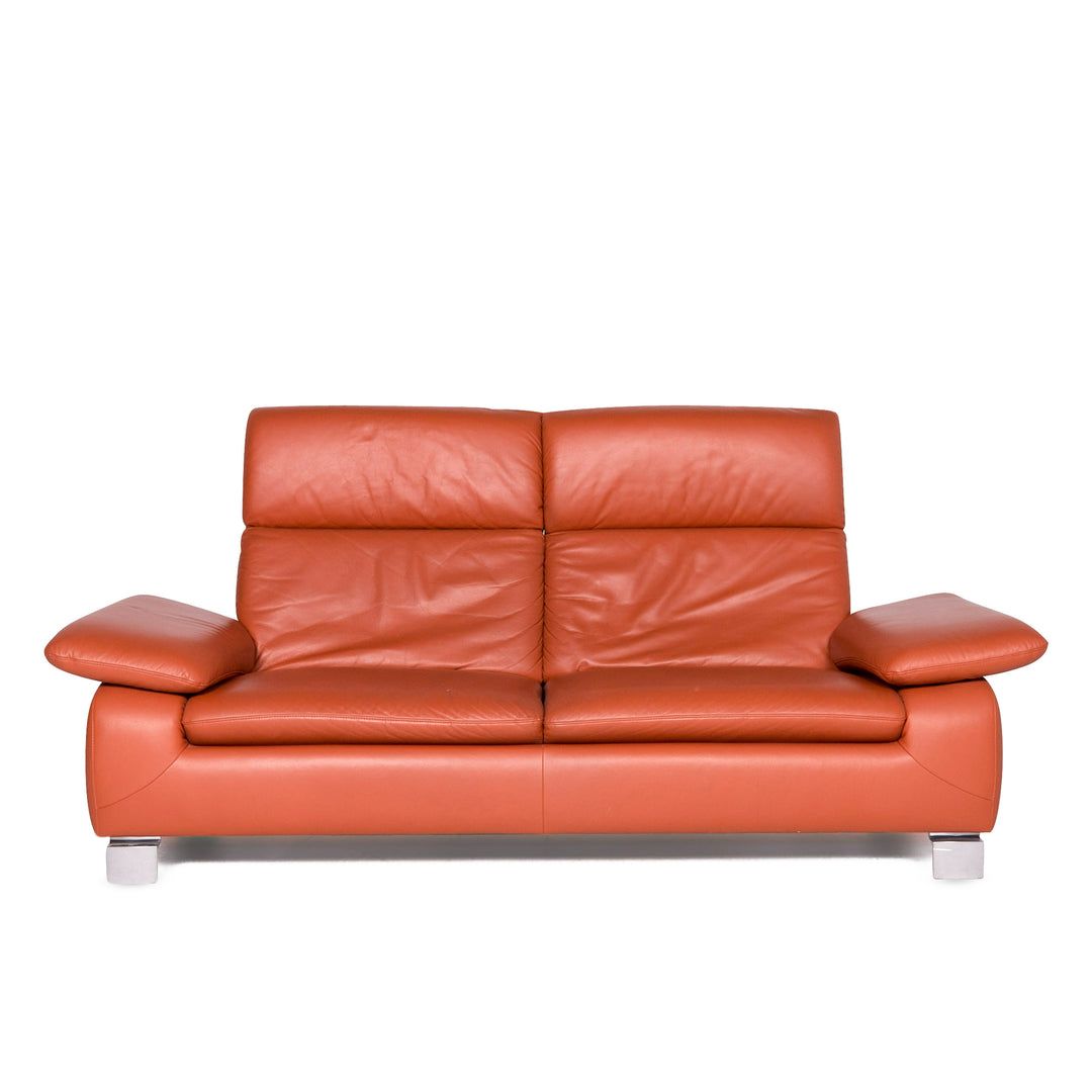 Ewald Schillig Designer Leder Sofa Orange Dreisitzer Couch #8838