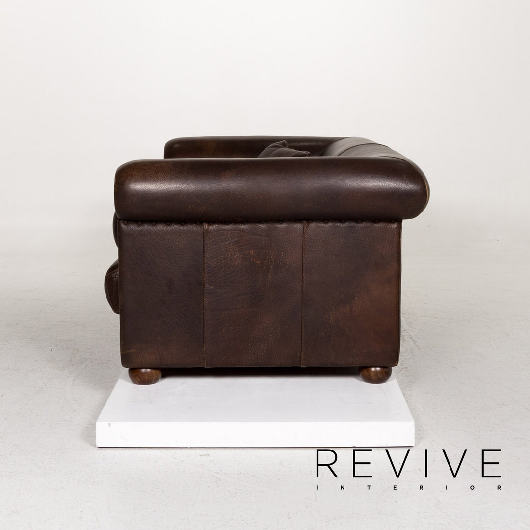 Baxter Alfred Leder Sofa Braun Dunkelbraun Zweisitzer Couch Retro Chesterfield #13338