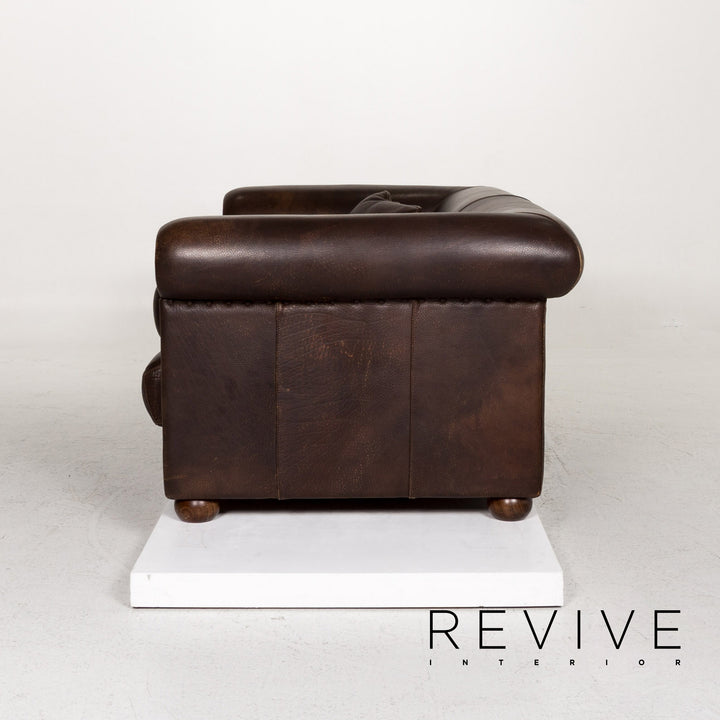Baxter Alfred Leder Sofa Braun Dunkelbraun Zweisitzer Couch Retro Chesterfield #13338