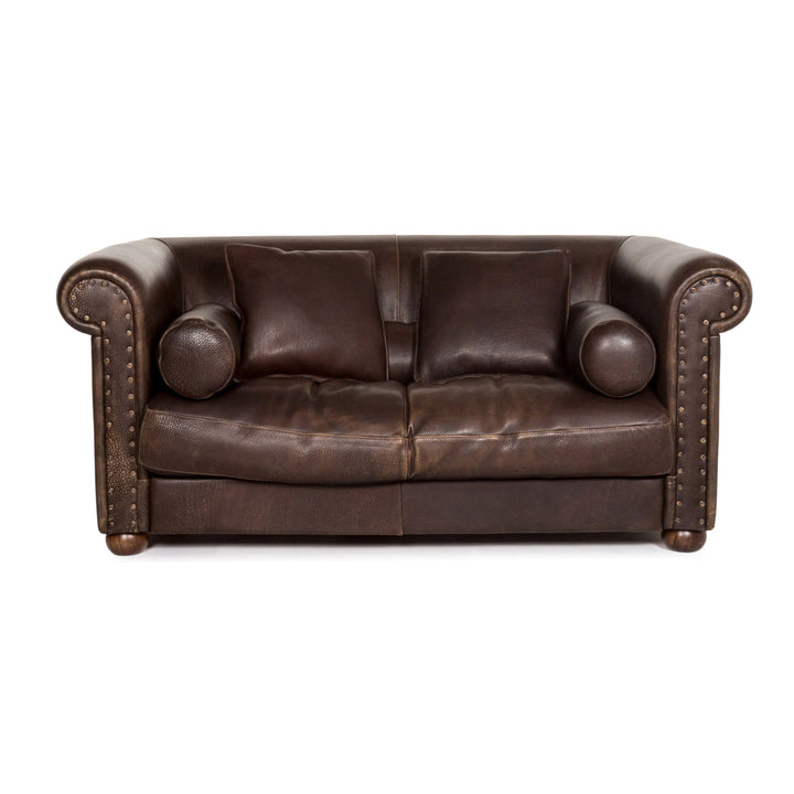 Baxter Alfred Leder Sofa Braun Dunkelbraun Zweisitzer Couch Retro Chesterfield #13338