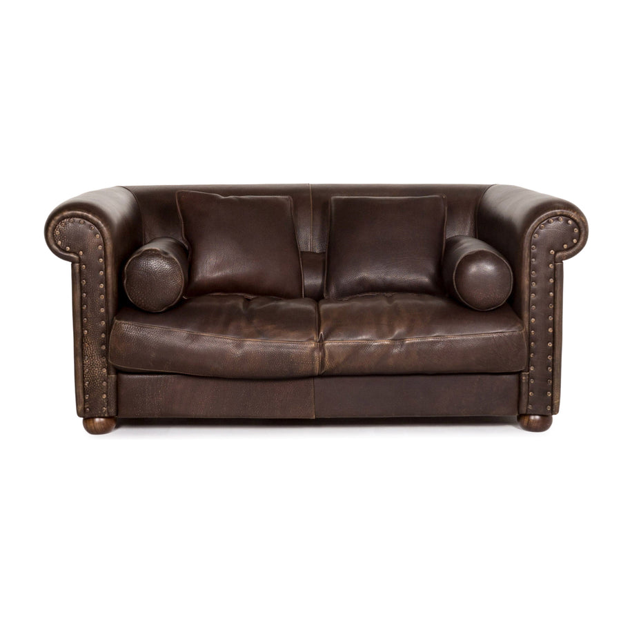 Baxter Alfred Leder Sofa Braun Dunkelbraun Zweisitzer Couch Retro Chesterfield #13338