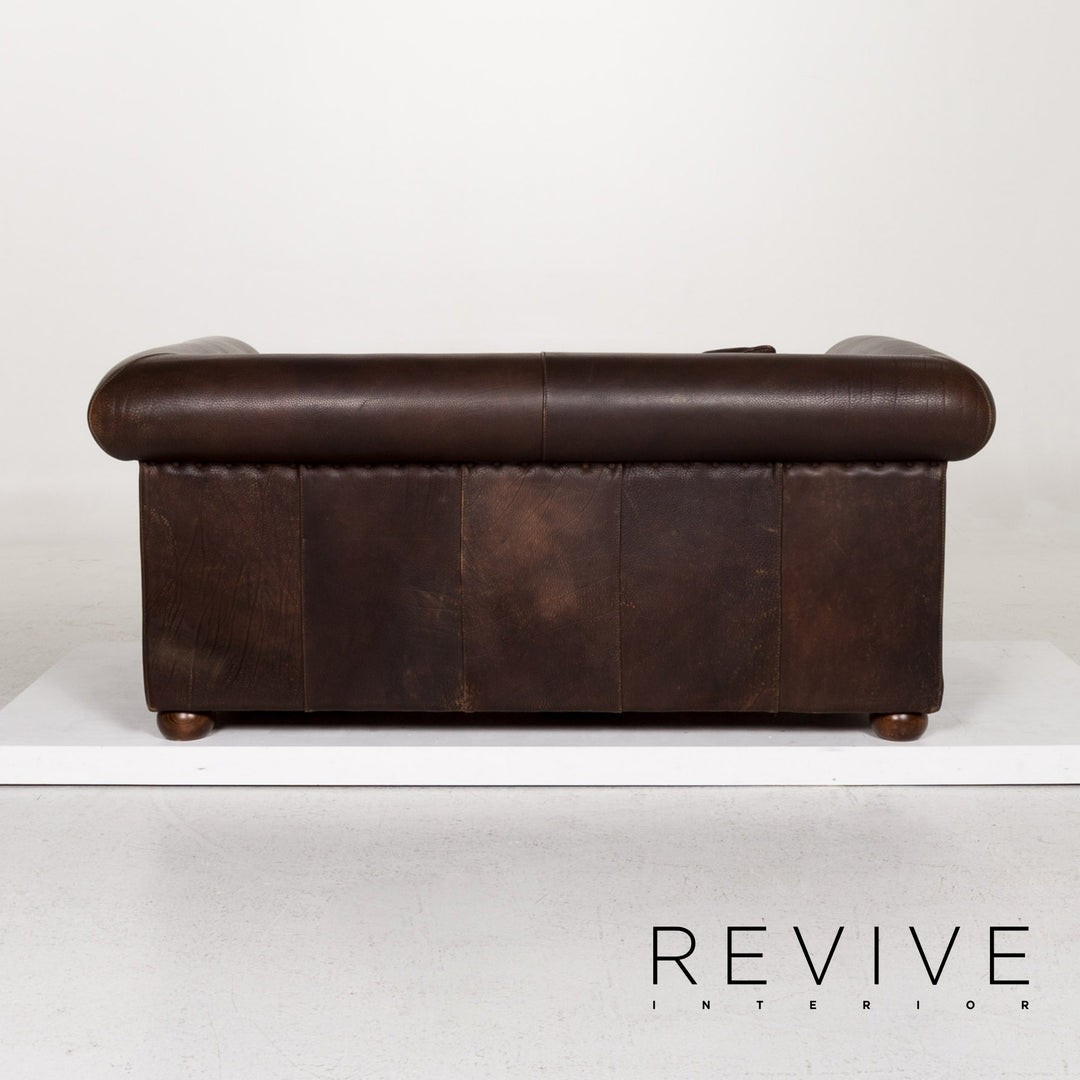 Baxter Alfred Leder Sofa Braun Dunkelbraun Zweisitzer Couch Retro Chesterfield #13338