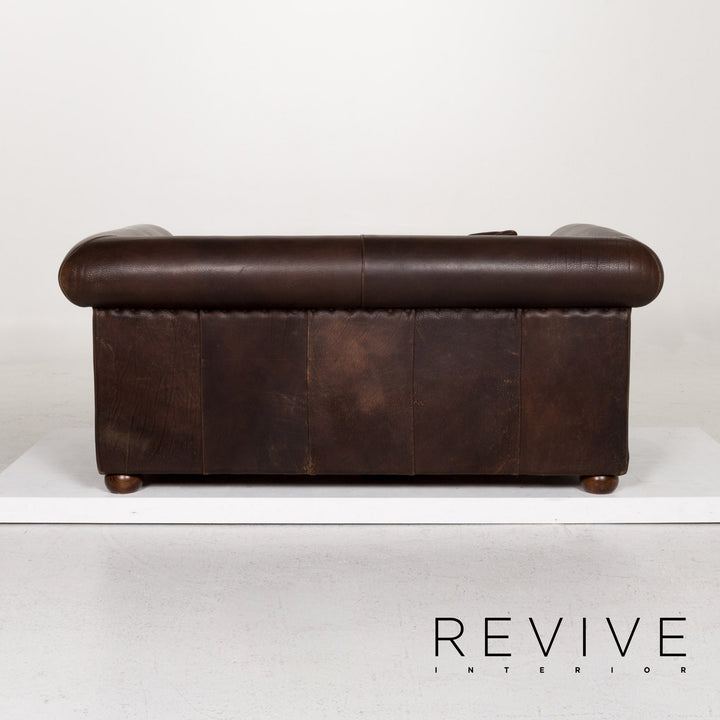 Baxter Alfred Leder Sofa Braun Dunkelbraun Zweisitzer Couch Retro Chesterfield #13338