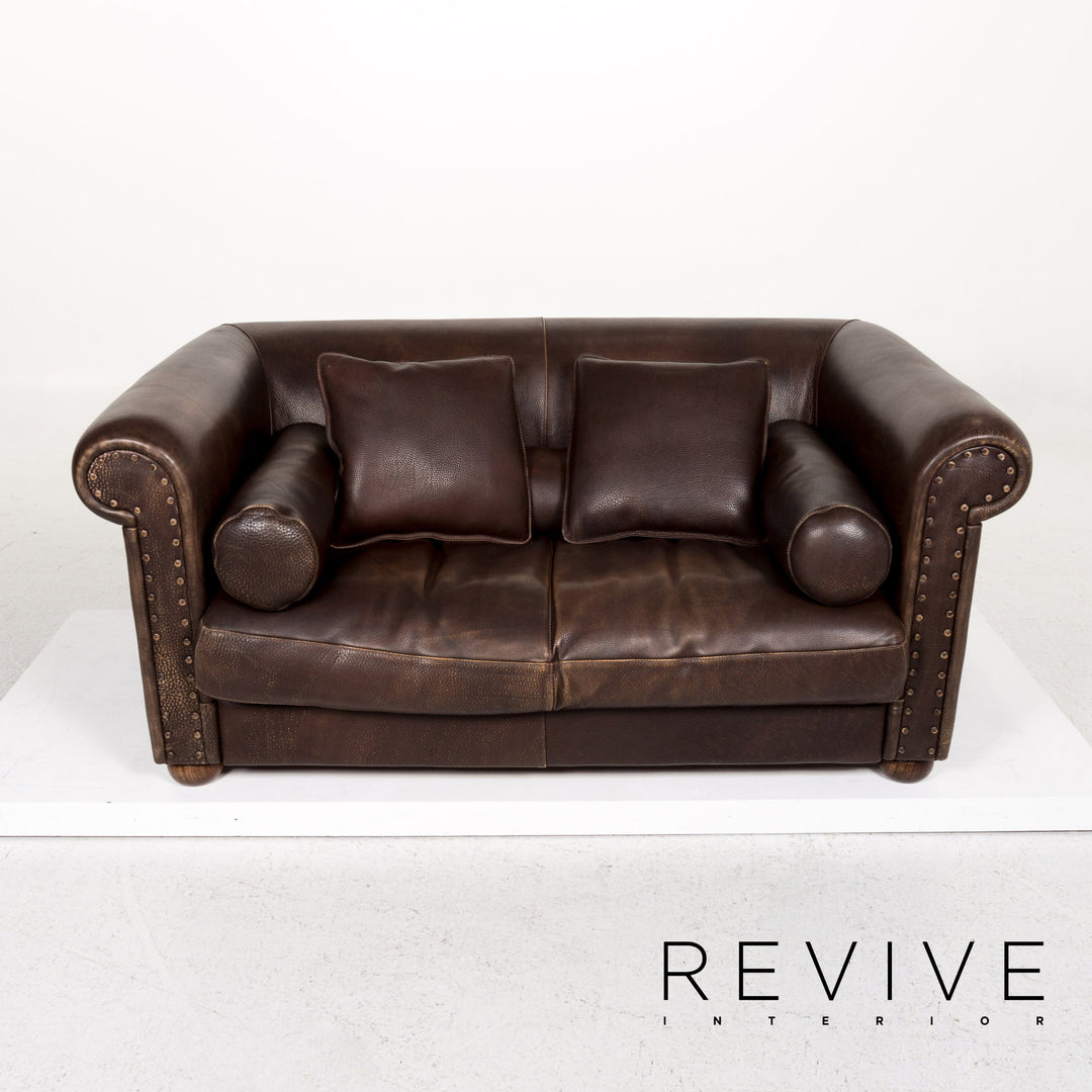 Baxter Alfred Leder Sofa Braun Dunkelbraun Zweisitzer Couch Retro Chesterfield #13338