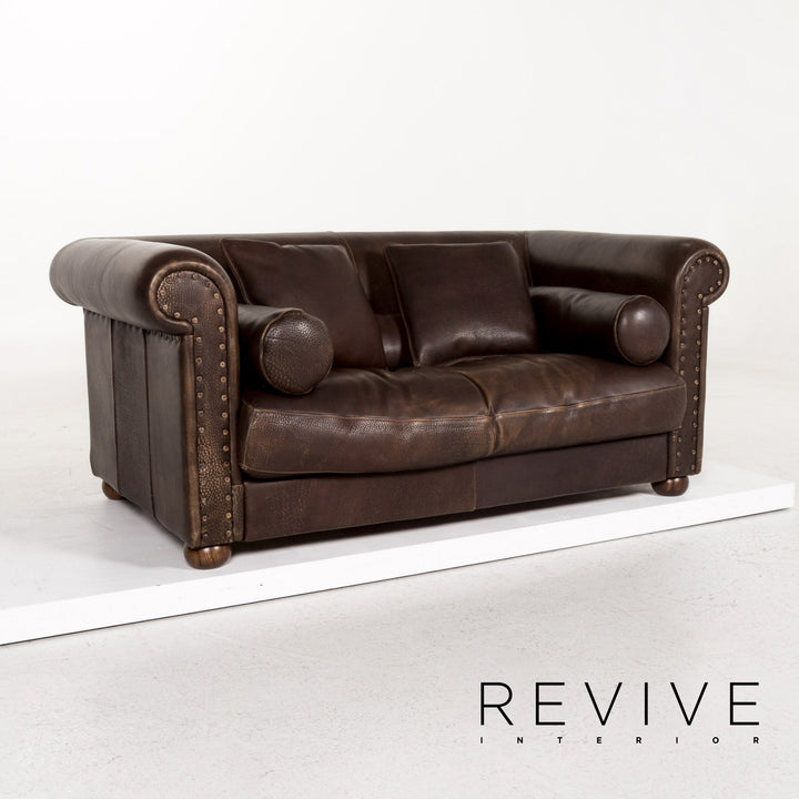 Baxter Alfred Leder Sofa Braun Dunkelbraun Zweisitzer Couch Retro Chesterfield #13338