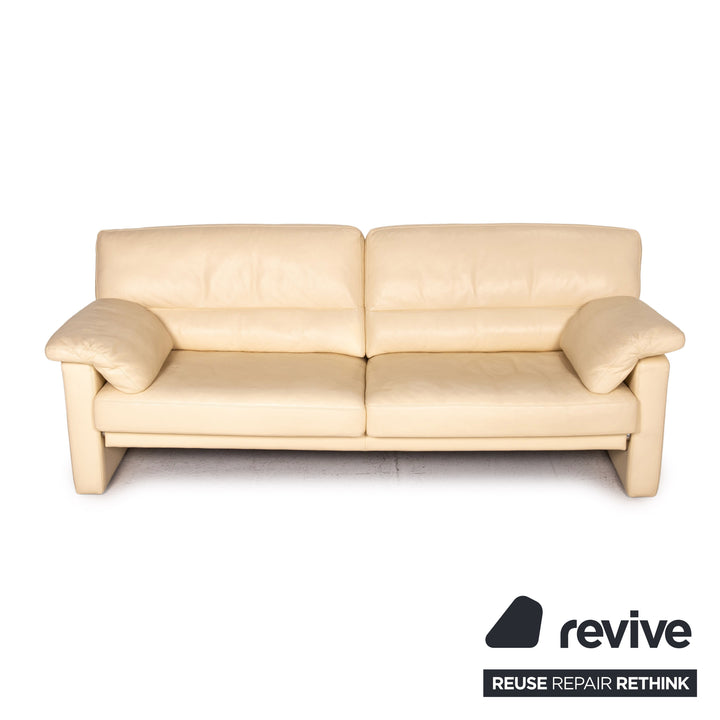 Bielefelder Werkstätten Leder Sofa Creme Dreisitzer Couch