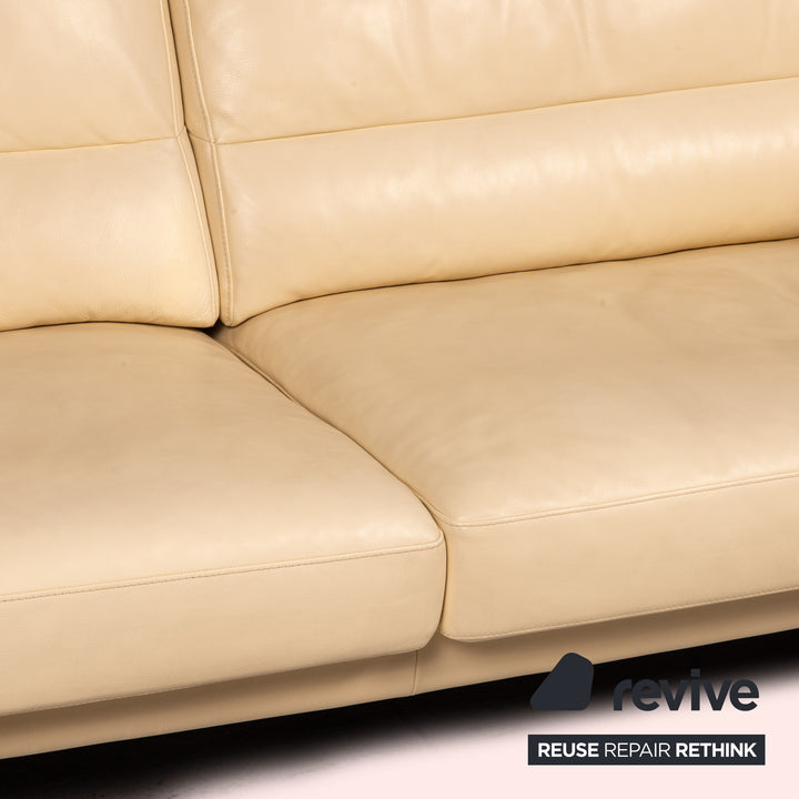 Bielefelder Werkstätten Leder Sofa Creme Dreisitzer Couch
