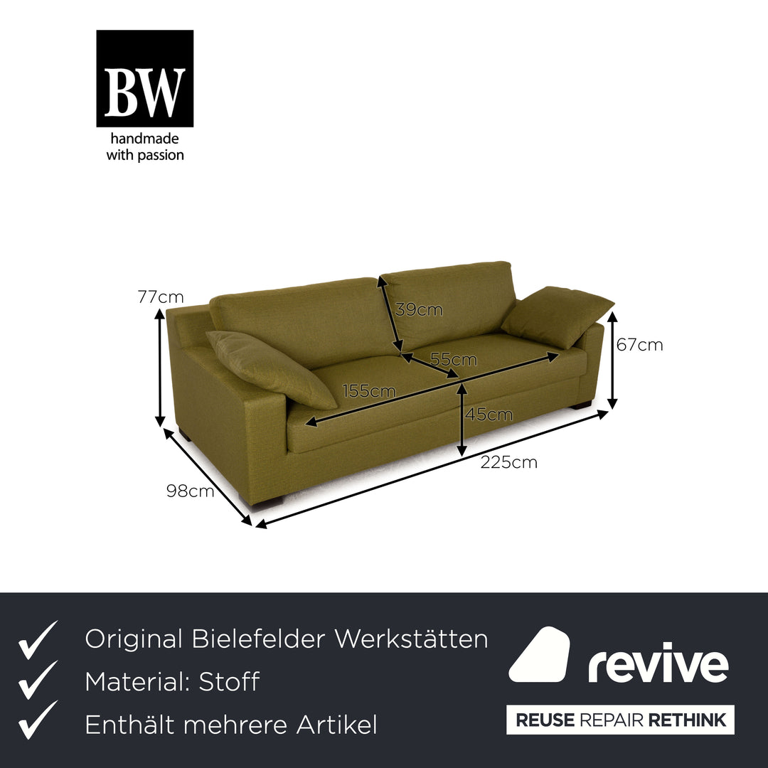 Bielefelder Werkstätten Stoff Sofa Garnitur Olivgrün Dreisitzer Hocker