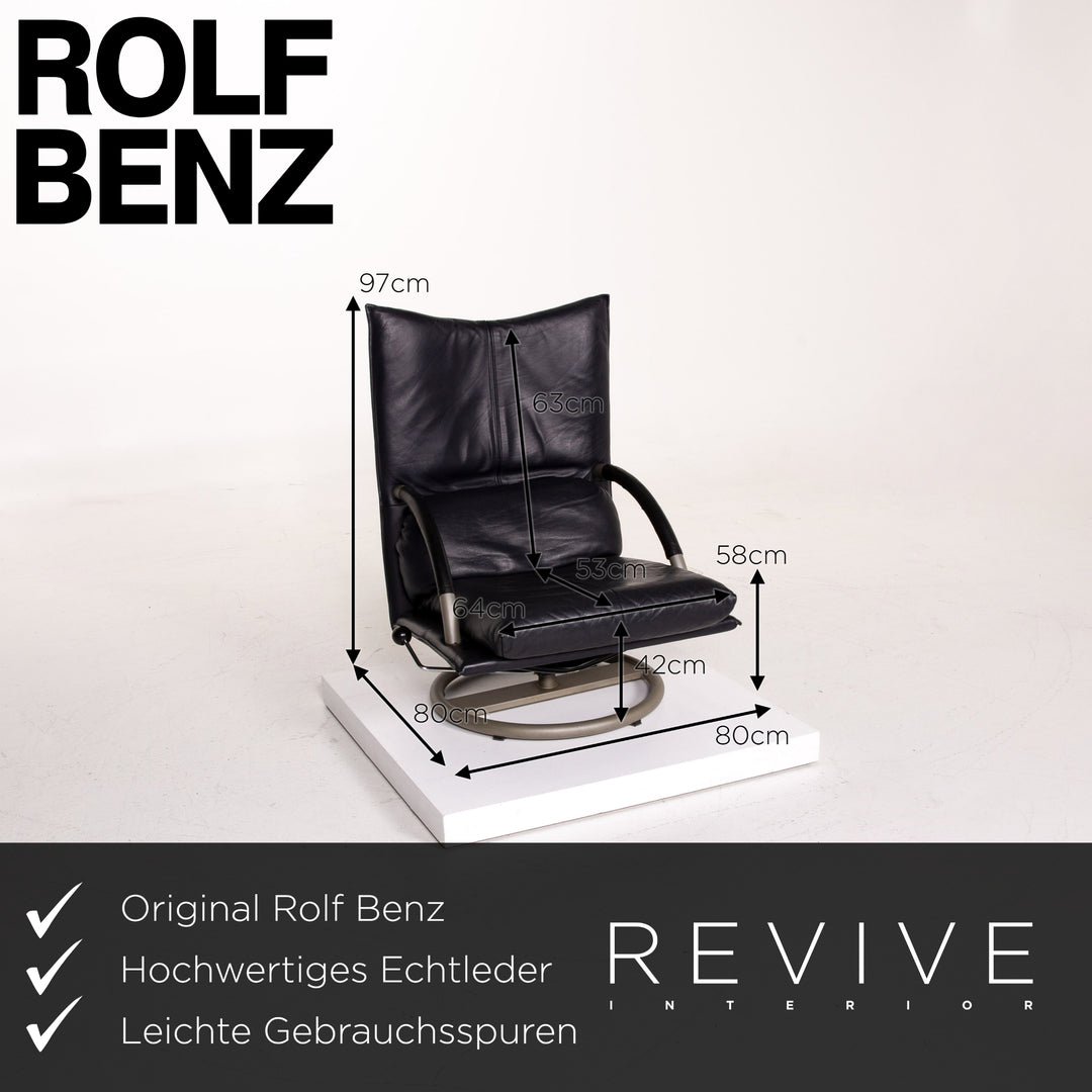 BMP Rolf Benz fauteuil en cuir bleu foncé fonction chaise de relaxation #14244