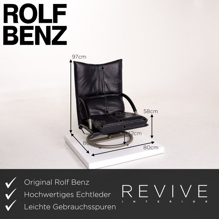 BMP Rolf Benz fauteuil en cuir bleu foncé fonction chaise de relaxation #14244