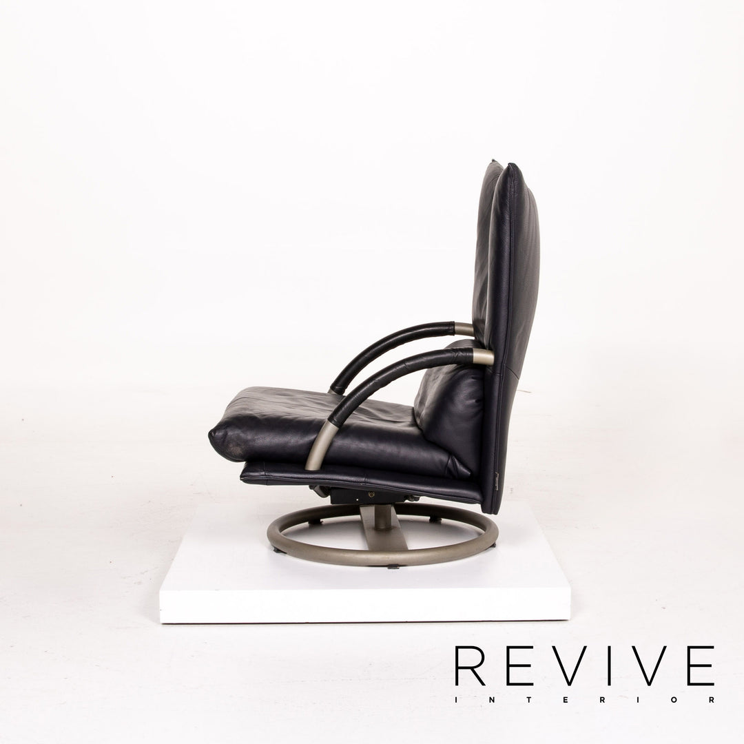 BMP Rolf Benz fauteuil en cuir bleu foncé fonction chaise de relaxation #14244