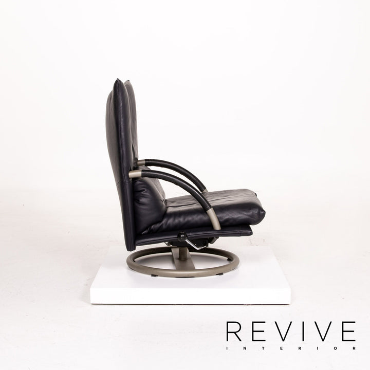 BMP Rolf Benz fauteuil en cuir bleu foncé fonction chaise de relaxation #14244