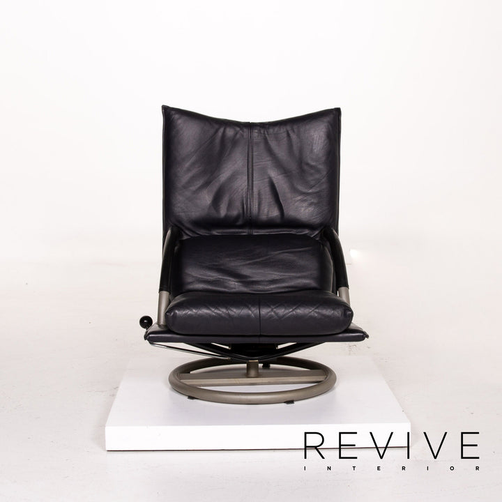 BMP Rolf Benz fauteuil en cuir bleu foncé fonction chaise de relaxation #14244