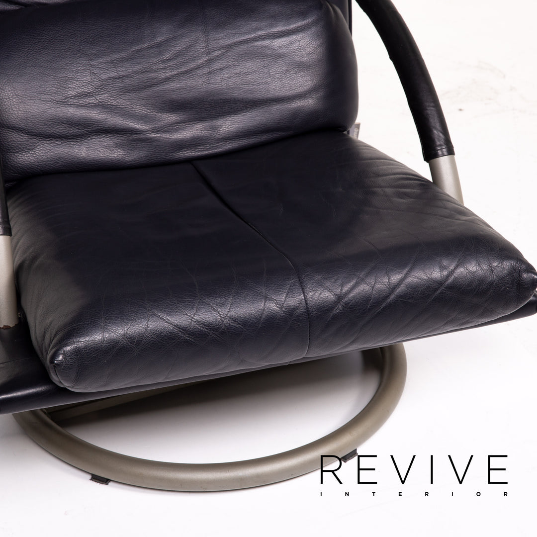 BMP Rolf Benz fauteuil en cuir bleu foncé fonction chaise de relaxation #14244