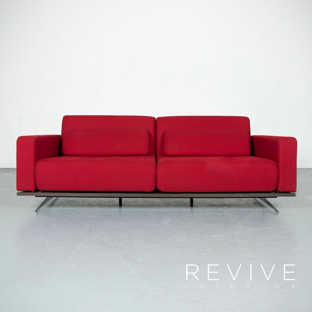 Stoff Sofa Rot Dreisitzer Schlafsofa Funktion Couch #6733