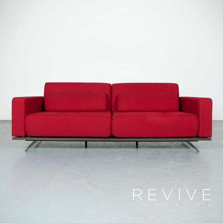 Stoff Sofa Rot Dreisitzer Schlafsofa Funktion Couch #6733