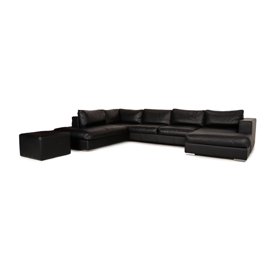 BoConcept Cenova Leder Ecksofa Schwarz Sofa Couch inkl. Hocker