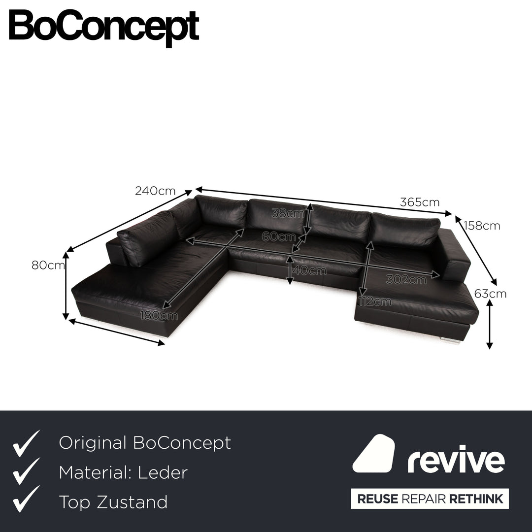 BoConcept Cenova Leder Ecksofa Schwarz Sofa Couch inkl. Hocker