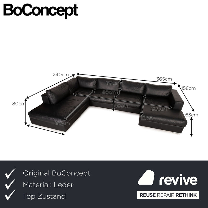 BoConcept Cenova Leder Ecksofa Schwarz Sofa Couch inkl. Hocker