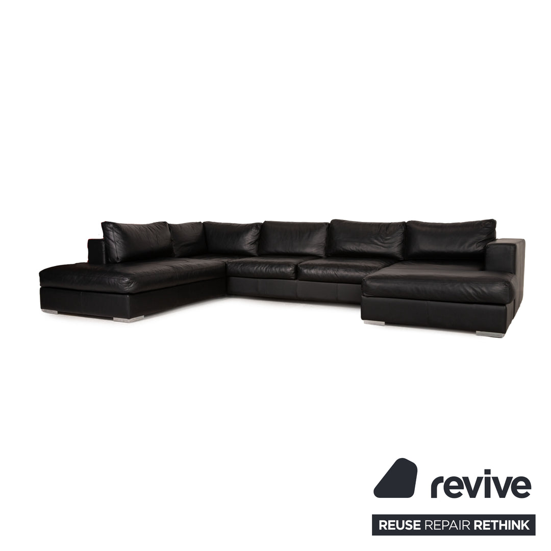 BoConcept Cenova Leder Ecksofa Schwarz Sofa Couch inkl. Hocker