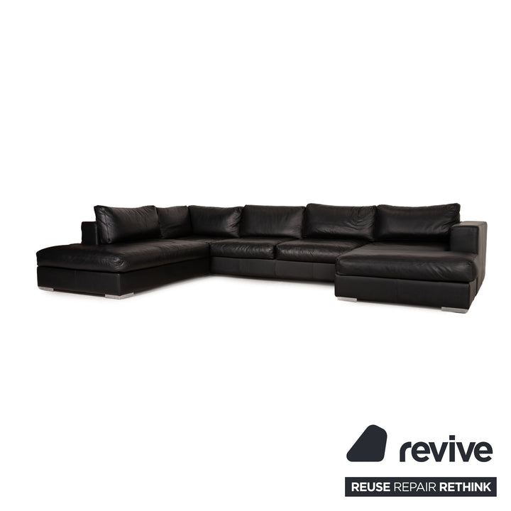 BoConcept Cenova Leder Ecksofa Schwarz Sofa Couch inkl. Hocker