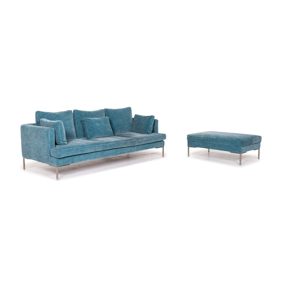 BoConcept Istra Stoff Sofa Garnitur Blau 1x Dreisitzer 1x Hocker #12597