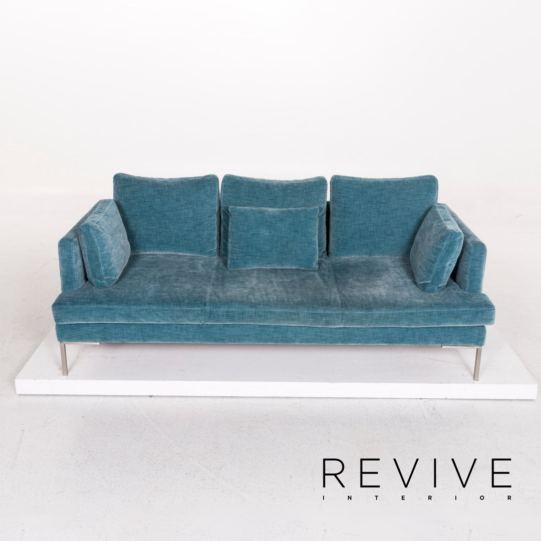BoConcept Istra Stoff Sofa Garnitur Blau 1x Dreisitzer 1x Hocker #12597