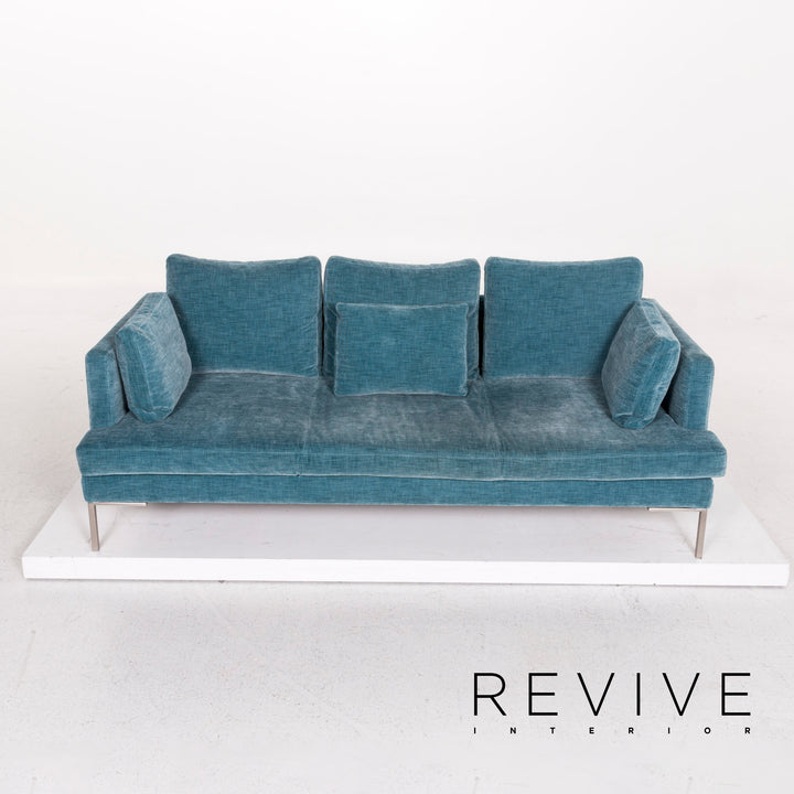 BoConcept Istra Stoff Sofa Garnitur Blau 1x Dreisitzer 1x Hocker #12597