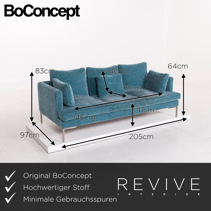 BoConcept Istra Stoff Sofa Garnitur Blau 1x Dreisitzer 1x Hocker #12597