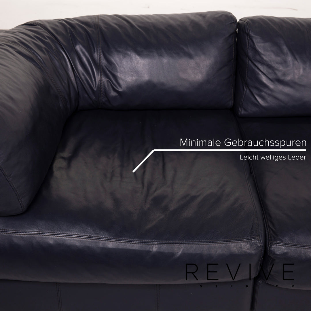 BoConcept Largo Leder Sofa Garnitur Blau Dreisitzer Hocker #15219