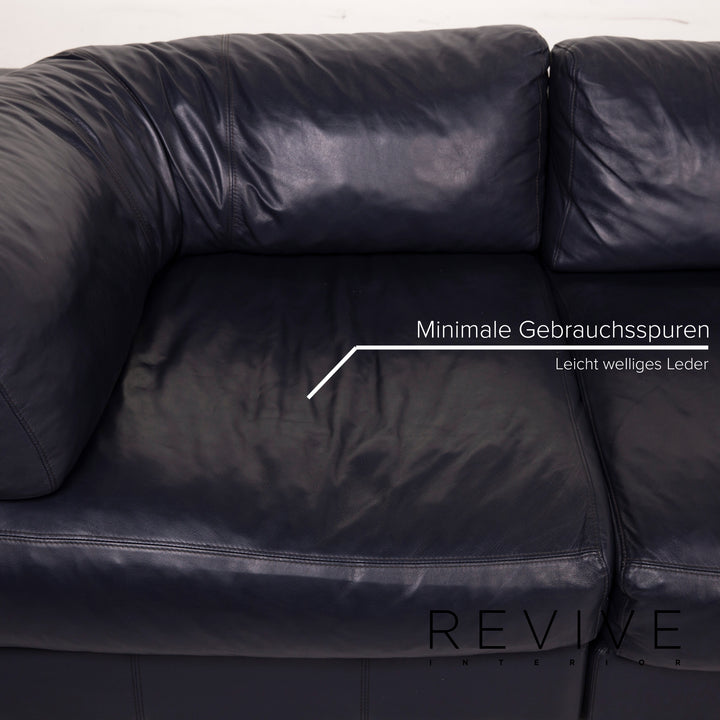 BoConcept Largo Leder Sofa Garnitur Blau Dreisitzer Hocker #15219