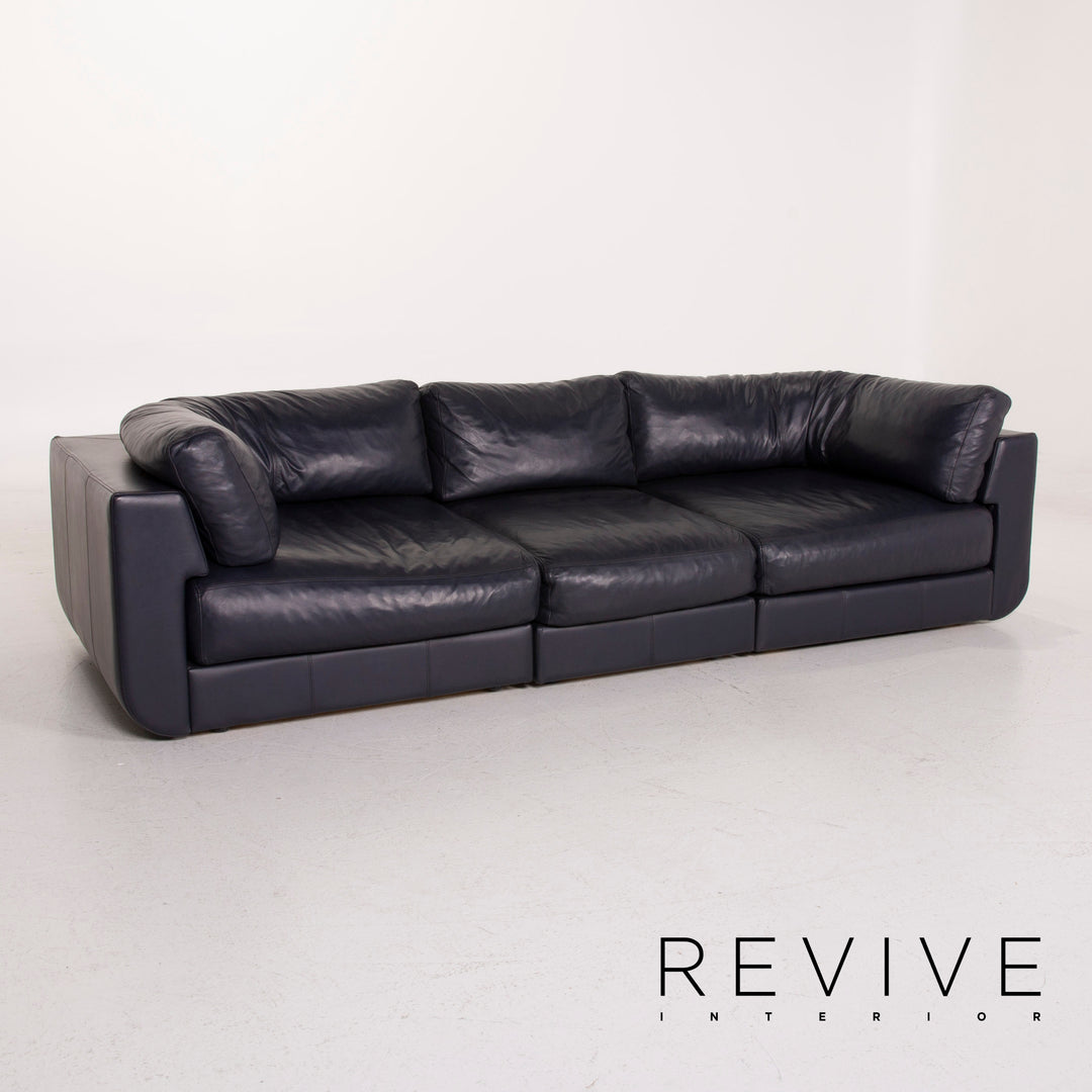 BoConcept Largo Leder Sofa Garnitur Blau Dreisitzer Hocker #15219