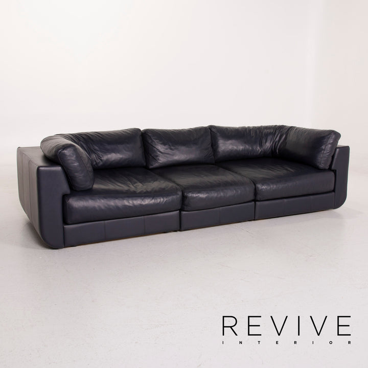 BoConcept Largo Leder Sofa Garnitur Blau Dreisitzer Hocker #15219