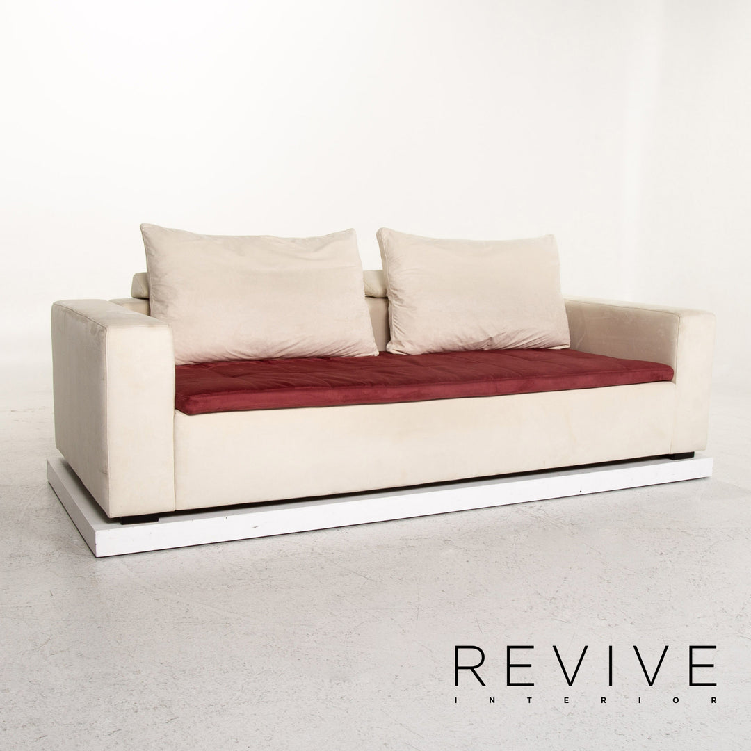 BoConcept Mezzo Alcantara Stoff Sofa inkl. Hocker Creme Weinrot Dreisitzer Couch #12451
